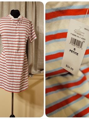 GAP Striped Tee Dress in Cream, Red & Light Blue